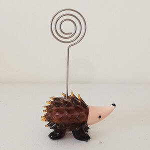 Art Glass Brown Glass Hedgehog Note Photo Holder Office Desk